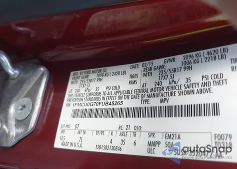 2015 Ford Escape Se from USA, damaged, VIN 1FMCU0G70FUB45265